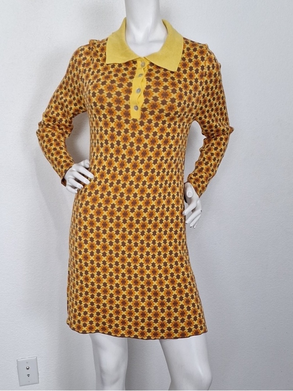 Zara Yellow Floral Pattern Long Sleeve Mini Dress